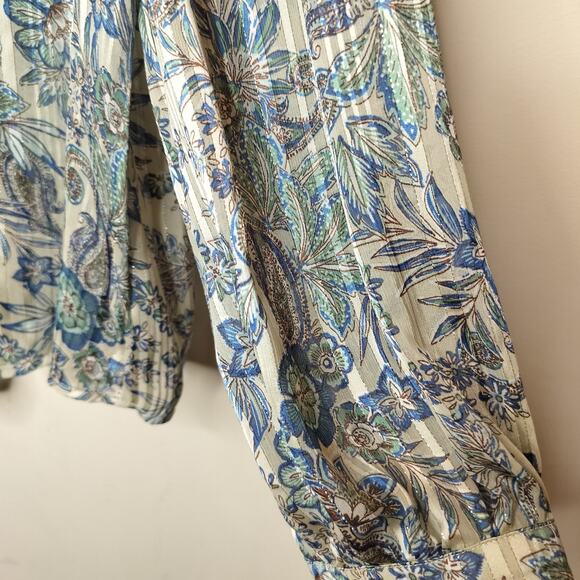 Ophelia Roe Top Floral Paisley Metallic Boho Balloon Sleeve - Picture 5 of 11